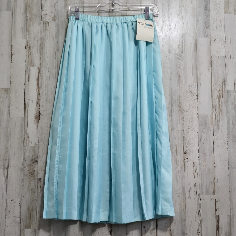 Vintage Sears Apostrophe Aqua Pleated Pull On Skirt Size 12